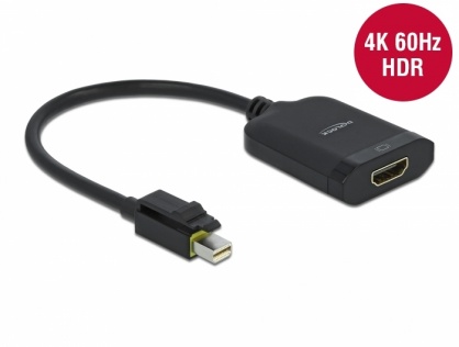 Adaptor Mini Displayport la HDMI activ 4K@60Hz HDR cu functie de blocare T-M Negru, Delock 65980