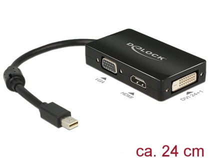 Adaptor mini Displayport la VGA / HDMI / DVI pasiv T-M Negru, Delock 62631