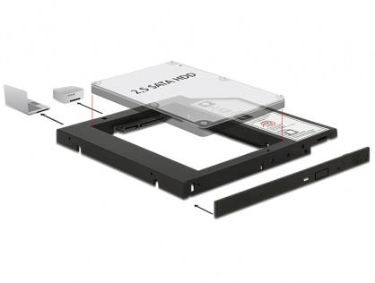 Installation Frame (Caddy) 10mm Slim SATA 5.25 pentru 2.5" SATA HDD 9.5mm, Delock 62669