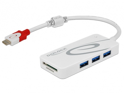 HUB USB 3.1 tip C la 3 x USB-A + 2 Slot Card SD Alb, Delock 62901