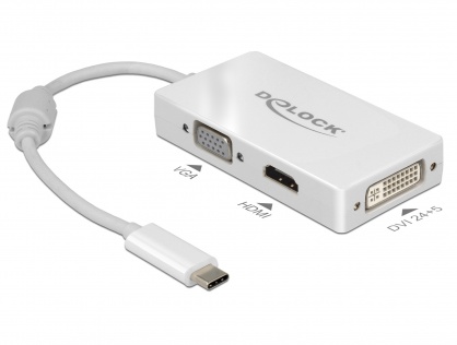 Adaptor USB-C la VGA / HDMI / DVI T-M alb, Delock 63924