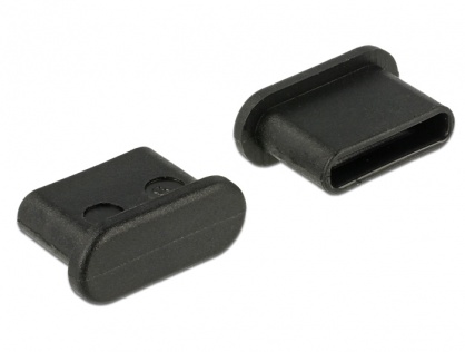 Protectie impotriva prafului pentru conector USB-C mama Negru set 10 buc, Delock 64014