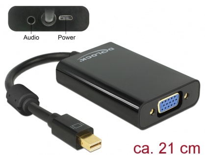 Adaptor mini Displayport la VGA + Audio + Alimentare Negru T-M, Delock 65598