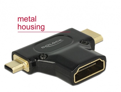 Adaptor HDMI la micro-D HDMI si mini-C HDMI T-M metalic, Delock 65666