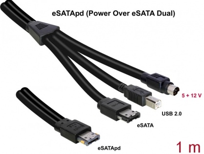 Cablu eSATAp 12V la eSATA, USB-B, MD4 1m, Delock 82465