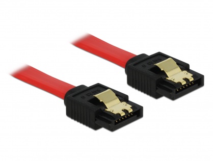 Cablu SATA III 6 Gb/s cu fixare Rosu 10cm, Delock 82674