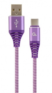 Cablu USB 2.0 la USB-C Premium Alb/Mov brodat 1m, Gembird CC-USB2B-AMCM-1M-PW