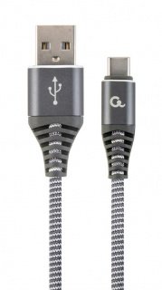 Cablu USB 2.0 la USB-C Premium Alb/Gri brodat 2m, Gembird CC-USB2B-AMCM-2M-WB2
