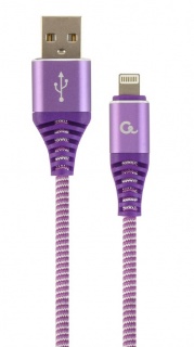 Cablu date + incarcare USB la iPhone Lightning Premium 1m Mov/Alb, Gembird CC-USB2B-AMLM-1M-PW