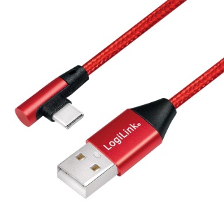 Cablu USB 2.0 la USB-C unghi 90 grade 0.3m Rosu, Logilink CU0145