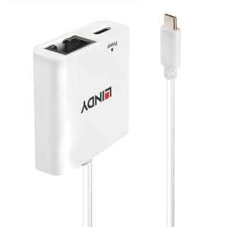 Adaptor USB-C la Gigabit LAN + alimentare USB-C T-M Alb, Lindy L43284