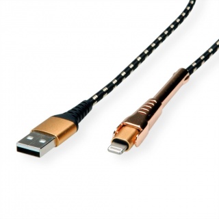 Cablu de date + incarcare GOLD USB la iPhone Lightning MFI T-T 1m + suport smartphone, Roline 11.02.8923