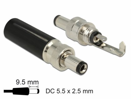 Conector tata DC 5.5 x 2.5 mm lungime 9.5 mm, Delock 89914