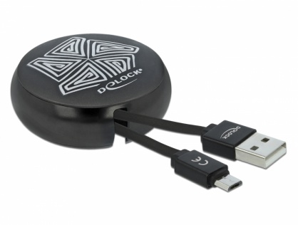 Cablu de date si incarcare USB 2.0 la micro USB-B retractabil Negru, Delock 85818