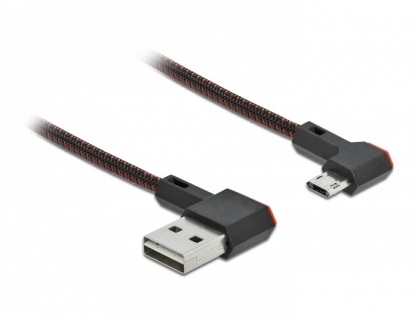 Cablu EASY-USB 2.0 la micro-B EASY-USB unghi stanga/dreapta 1m textil, Delock 85271