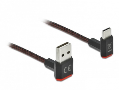 Cablu EASY-USB 2.0 la USB-C unghi sus/jos 0.5m textil, Delock 85275