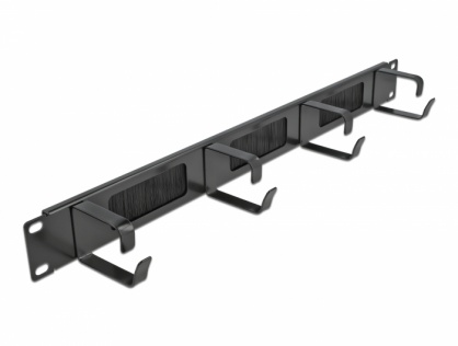 Organizator cabluri 19" 1U pentru cabinet cu 4 inele + perii Negru, Delock 66489