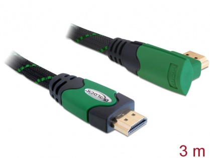 Cablu HDMI 4K v1.4 unghi 90 grade T-T 3m Verde, Delock 82953