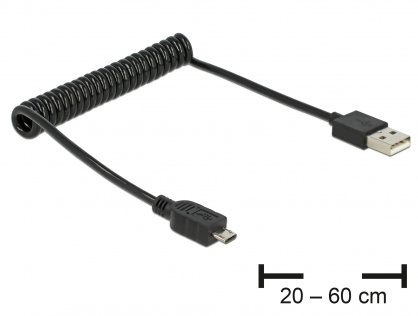 Cablu USB 2.0 la micro USB B T-T spiralat, Delock 83162