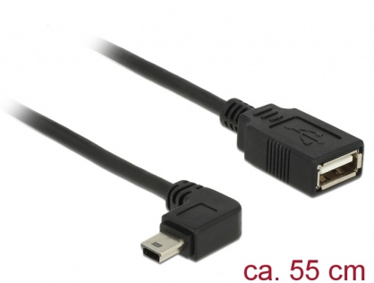 Cablu spiralat mini USB unghi la USB 2.0 T-M OTG 50cm, Delock 83355