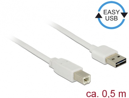 Cablu EASY-USB 2.0 tip A la USB-B T-T 0.5m Alb, Delock 83685 