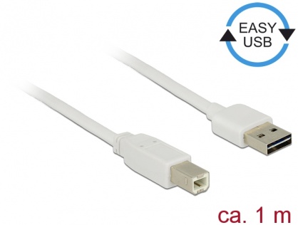 Cablu EASY-USB 2.0 tip A la USB-B T-T 1m Alb, Delock 83686