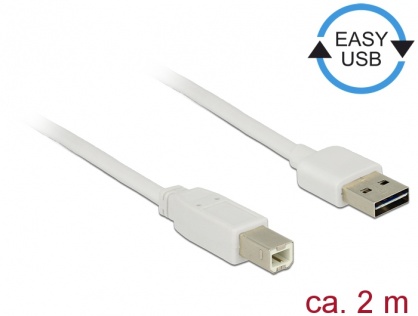 Cablu EASY-USB 2.0 tip A la USB-B T-T 2m Alb, Delock 83687
