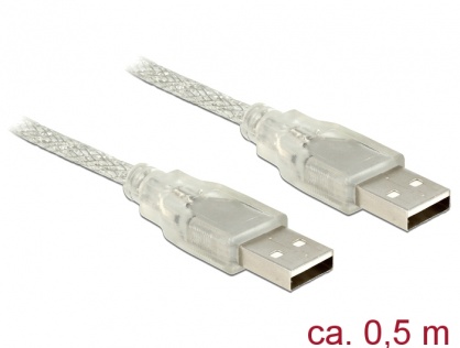Cablu USB 2.0 tip A T-T 0.5m transparent, Delock 83886