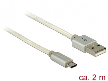 Cablu de incarcare + date micro USB-B la USB 2.0 T-T Alb 2m, Delock 83917