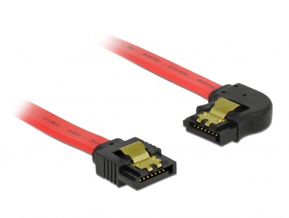 Cablu SATA III 6 Gb/s drept-unghi cu fixare Rosu 50cm, Delock 83964