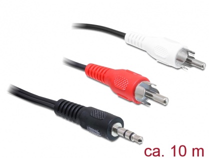 Cablu audio jack stereo 3.5mm la 2 x RCA T-T 10m Negru, Delock 84277