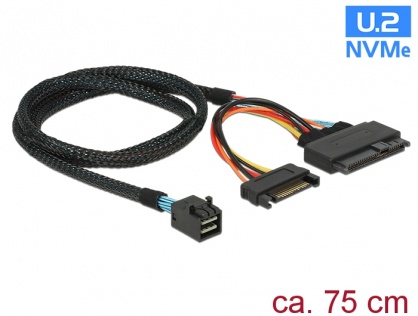 Cablu SFF-8643 la U.2 SFF-8639 + alimentare SATA 75cm, Delock 84821