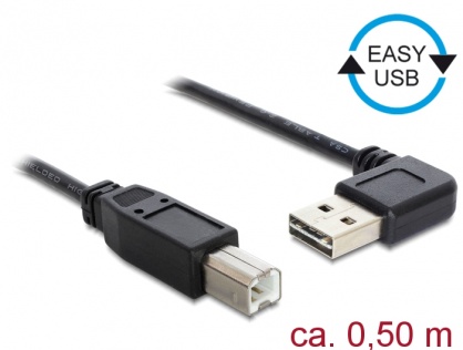 Cablu EASY-USB 2.0 tip A unghi stanga/dreapta la USB-B T-T 0.5m Negru, Delock 85167