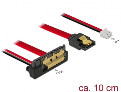 Cablu de date + alimentare SATA 22 pini 5V 6 Gb/s cu clips la Alimentare 2 pini + SATA 7 pini unghi jos/drept 10cm, Delock 85239