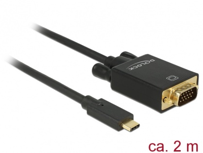 Cablu USB tip C la VGA (DP Alt Mode) Full HD 1080p 2m T-T Negru, Delock 85262