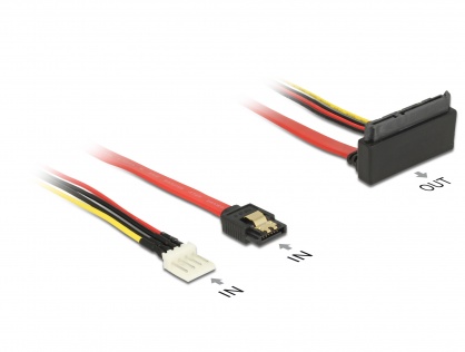 Cablu SATA III 6 Gb/s + alimentare Floppy 4 pini la SATA 22 pini unghi sus 30cm, Delock 85518
