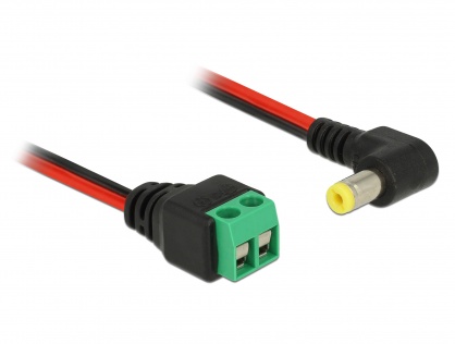 Cablu de alimentare DC 5.5 x 2.1 mm unghi 90 grade la bloc terminal 2 pini 15cm, Delock 85715