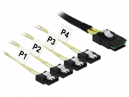 Cablu Mini SAS SFF-8087 la 4 x SATA 7 pini 1m metal, Delock 85731