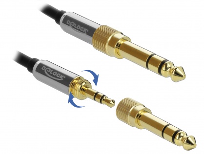 Cablu spiralat jack stereo 3.5mm 3 pini T-T + adaptor 6.35mm 5m, Delock 85839