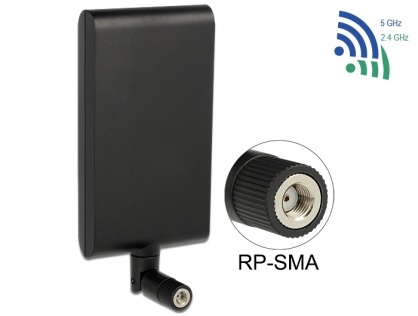 Antena WLAN 802.11 ac/a/h/b/g/n RP-SMA 7,5 ~ 10 dBi Directional With Flexible Joint, Delock 88904