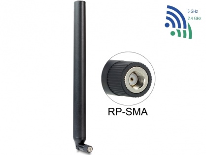 Antena WLAN  RP-SMA 802.11 ac/a/h/b/g/n 5.5 ~ 9 dBi Omnidirectional Joint Black, Delock 88991
