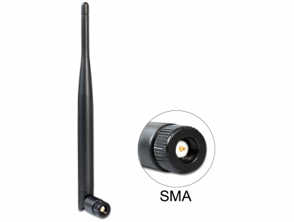 WLAN Antenna 802.11 ac/a/b/g/n SMA 5 dBi omnidirectional joint black, Delock 89438