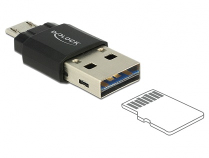 Cititor de carduri Micro USB OTG + USB 2.0-A, Delock 91735