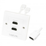 Priza de perete 2 porturi HDMI 4K30Hz Alb, LogiLink AH0015