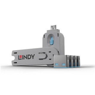 Sistem de blocare Port USB cheie + 4 incuietori Bleu, Lindy L40452