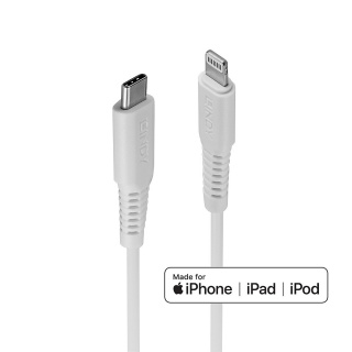 Cablu de date si incarcare Quick Charge USB type C la Lightning MFI 1m T-T Alb, Lindy L31316