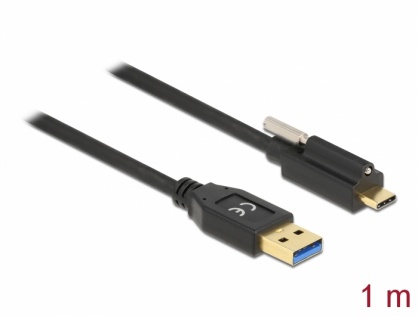 Cablu SuperSpeed USB 10 Gbps (USB 3.1 Gen 2) tip A la USB-C cu surub sus T-T 1m Negru, Delock 83717