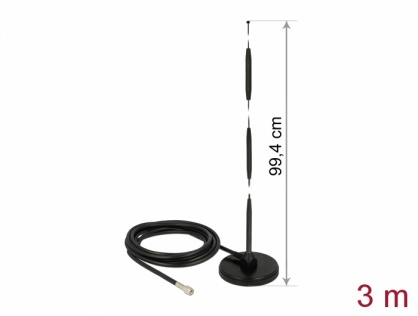 Antena GSM (Lora) SMA plug 7 dBi fixa omnidirectionala cu baza magnetica RG-58 3m exterior, Delock 12432