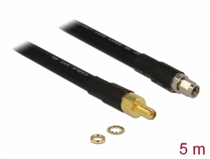 Cablu antena RP-SMA plug la RP-SMA jack CFD400 LLC400 5m low loss, Delock 13017
