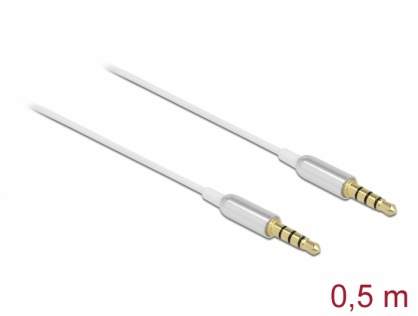 Cablu audio Ultra Slim jack stereo 3.5mm 4 pini T-T 0.5m Alb, Delock 66073